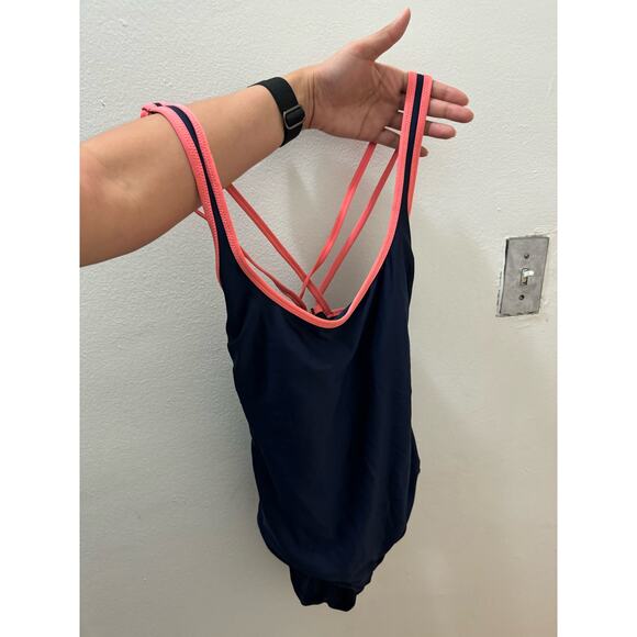 All in motion size small Navy blue orange / coral blue swimsuit one piece swim - Picture 7 of 9